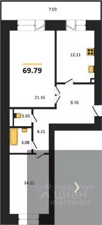 2-к кв. Воронежская область, Воронеж пер. Здоровья, 90Г/1к2 (69.79 м) - Фото 0