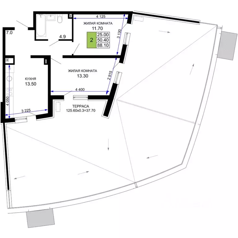 2-к кв. Краснодарский край, Краснодар Фонтаны жилой комплекс (88.1 м) - Фото 1