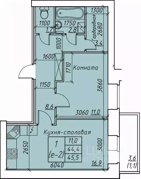 1-к кв. Вологодская область, Вологда  (45.5 м) - Фото 0