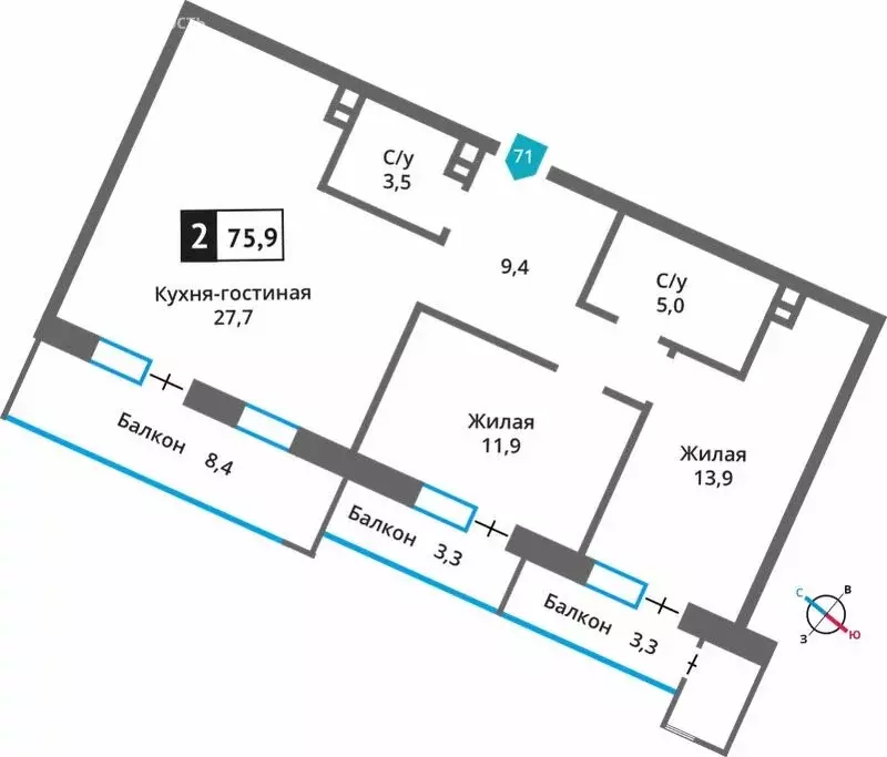 2-комнатная квартира: Московская область, городской округ Красногорск, ... - Фото 2