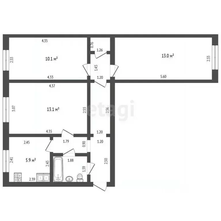 3-к кв. Тамбовская область, Тамбов бул. Энтузиастов, 32 (56.0 м) - Фото 1
