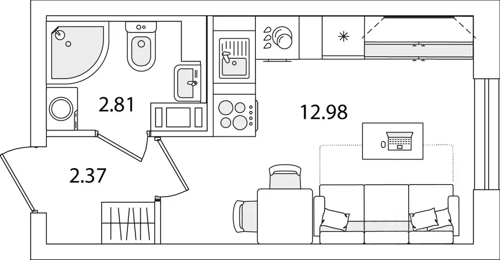 Студия Санкт-Петербург ул. Тамбасова, 5Н (18.16 м) - Фото 0