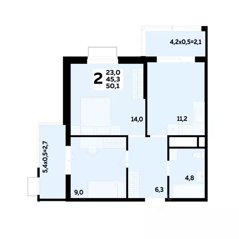 2-к кв. Адыгея, Тахтамукайский район, Старобжегокайское с/пос, Новая ... - Фото 1