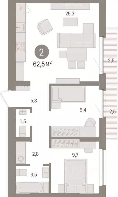 2-к кв. Липецкая область, Липецк пл. Петра Великого, 1 (62.5 м) - Фото 0