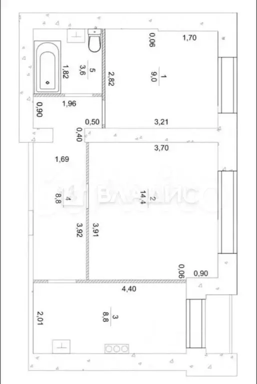 2-к. квартира, 44,6 м, 6/9 эт. - Фото 0