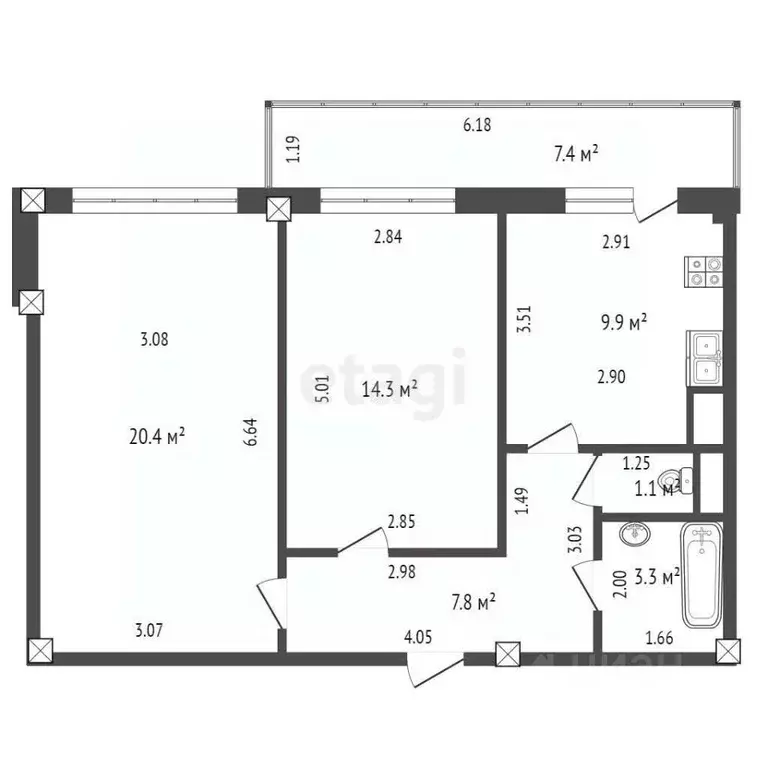 2-к кв. Башкортостан, Стерлитамак ул. Строителей, 63 (56.8 м) - Фото 1