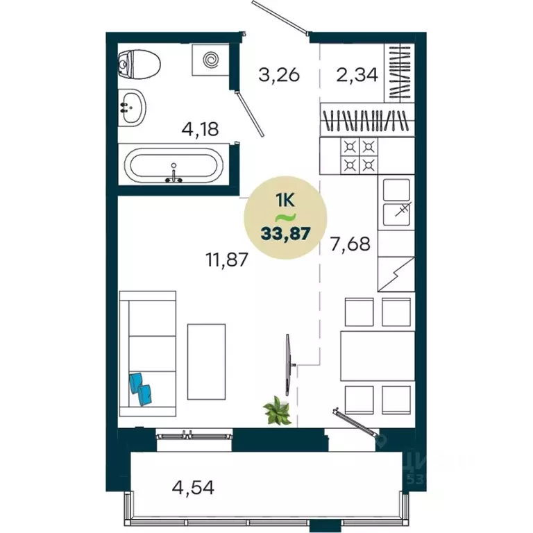 1-к кв. Иркутская область, Иркутск ул. Безбокова, 7А (33.87 м) - Фото 1