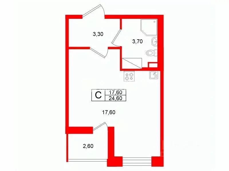 Студия Санкт-Петербург Парашютная ул., 71к2 (24.6 м) - Фото 2