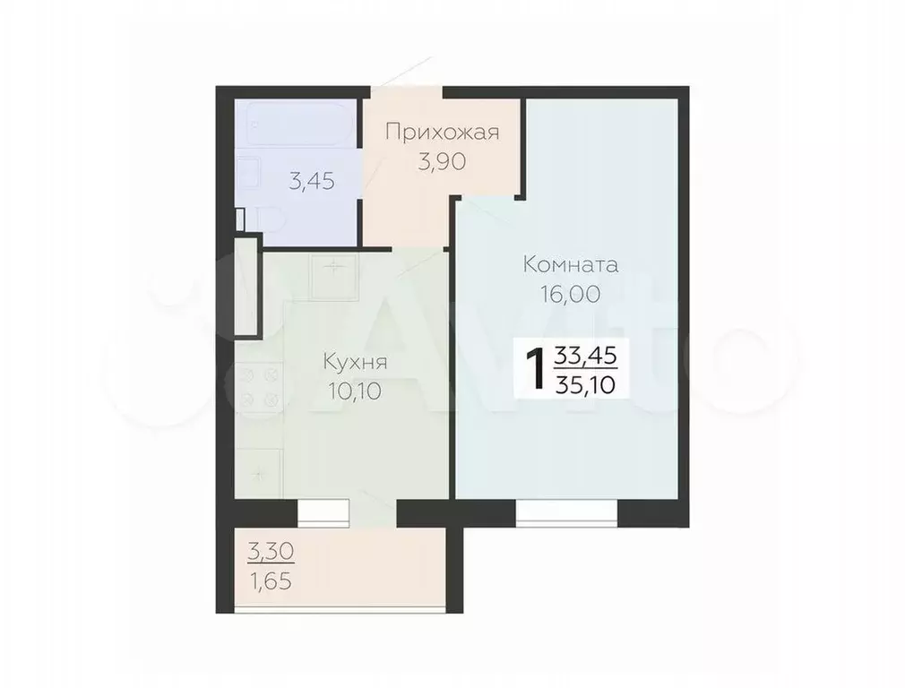 1-к. квартира, 35,1 м, 7/15 эт. - Фото 0