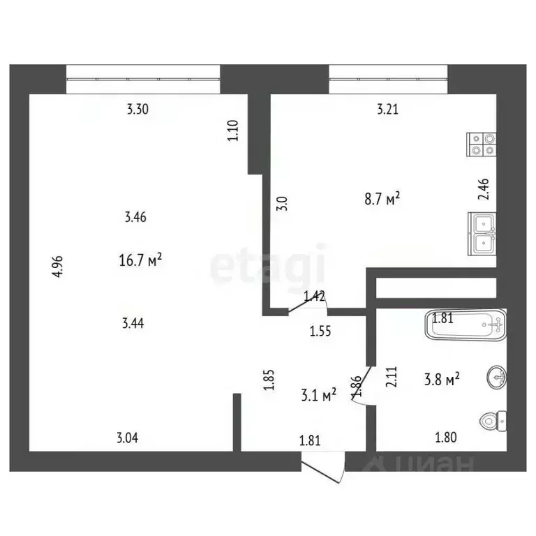 1-к кв. Башкортостан, Стерлитамак Интернациональная ул., 63 (31.2 м) - Фото 2