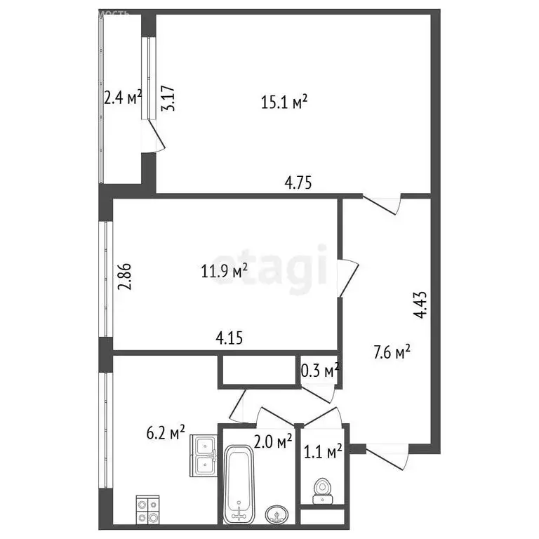 2-комнатная квартира: Красное Село, Стрельнинское шоссе, 6к1 (44.2 м) - Фото 1