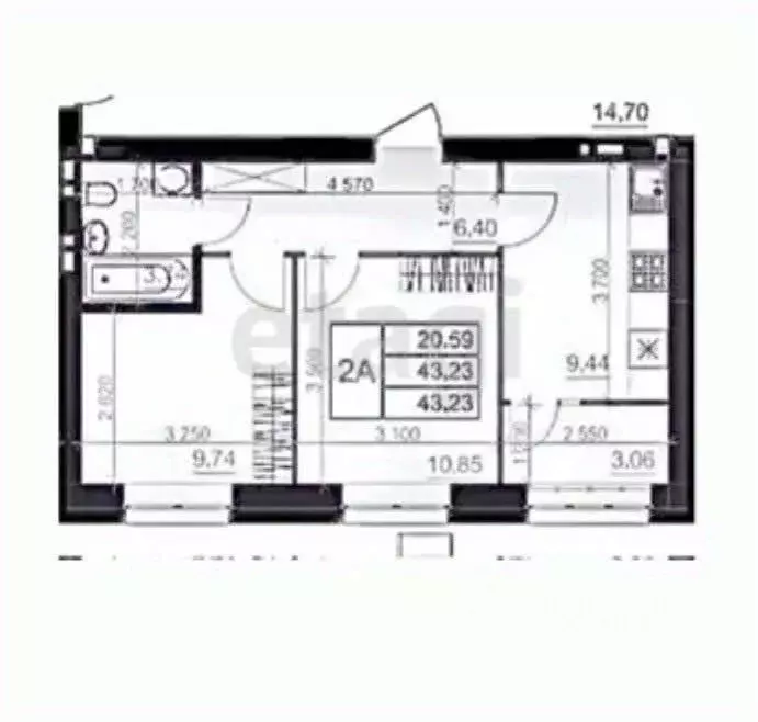 2-к кв. Татарстан, Казань пос. Дербышки, ул. Мира, 64к1 (43.5 м) - Фото 2