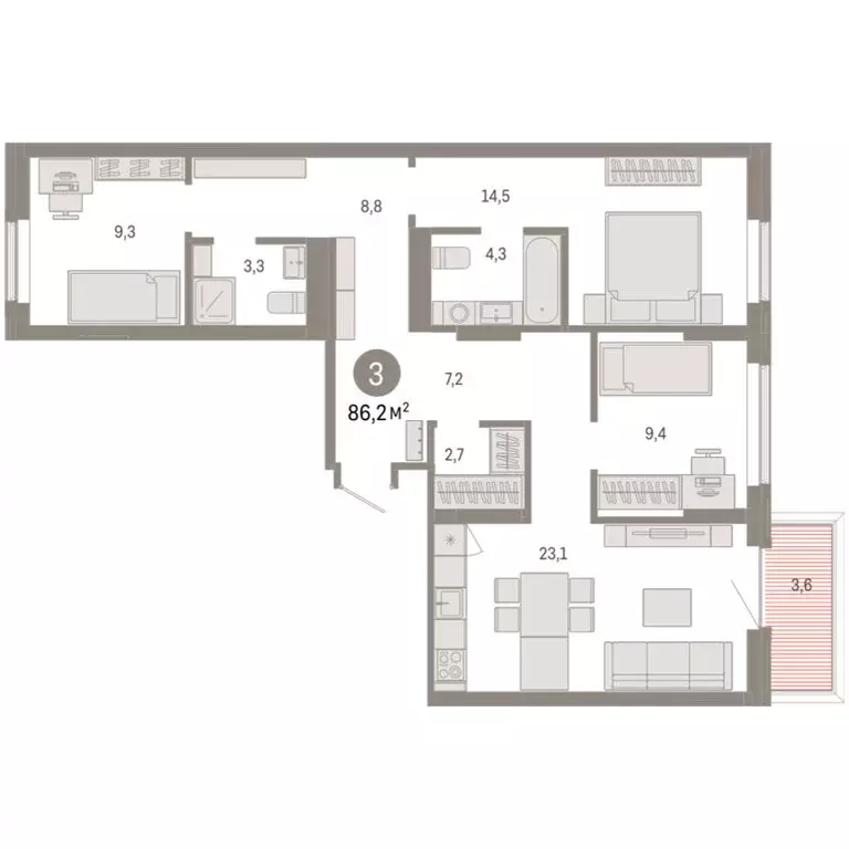 2-комнатная квартира: Омск, Кировский округ (86.17 м) - Фото 1