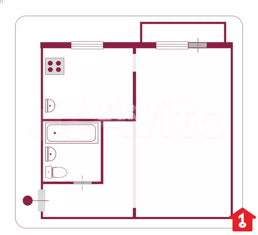 1-к. квартира, 31,4 м, 4/5 эт. - Фото 0