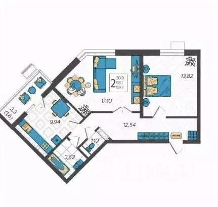 2-к кв. Краснодарский край, Анапа ул. Крылова, 13к1 (61.7 м) - Фото 1