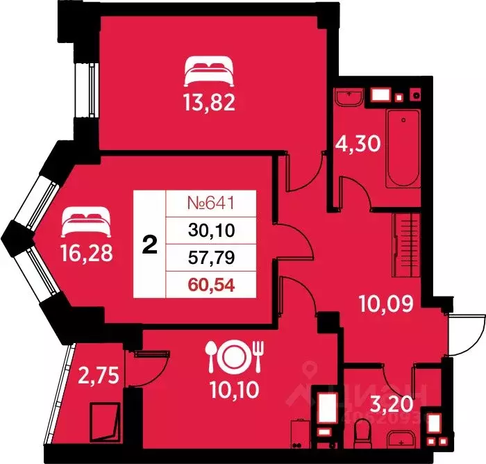 2-к кв. Калининградская область, Калининград ул. Гайдара, 94 (60.54 м) - Фото 0