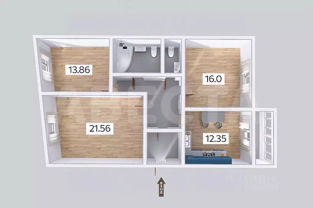 3-к кв. Омская область, Омск ул. Яковлева, 15 (85.5 м) - Фото 2
