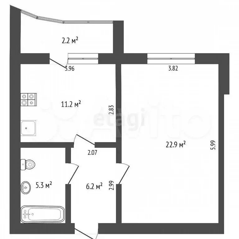 1-к. квартира, 45 м, 2/9 эт. - Фото 0