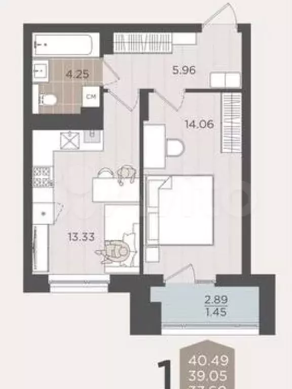 1-к. квартира, 39,1 м, 7/9 эт. - Фото 1