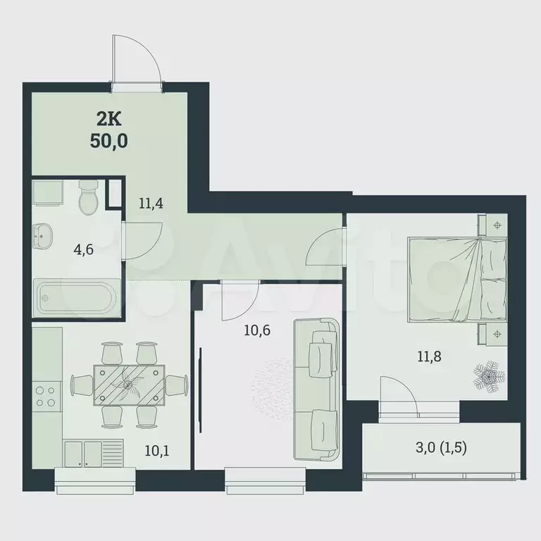 2-к. квартира, 50 м, 2/8 эт. - Фото 0