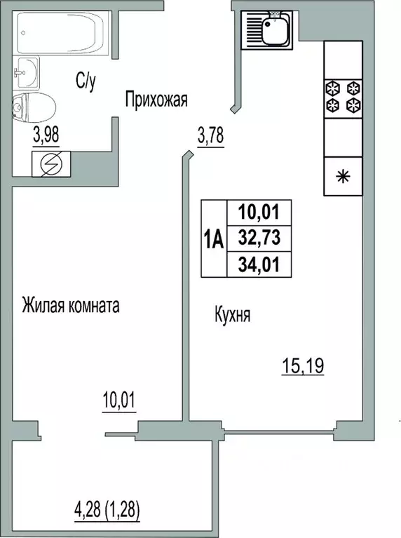 1-к кв. Псковская область, Псков Линейная ул., 85 (34.01 м) - Фото 0