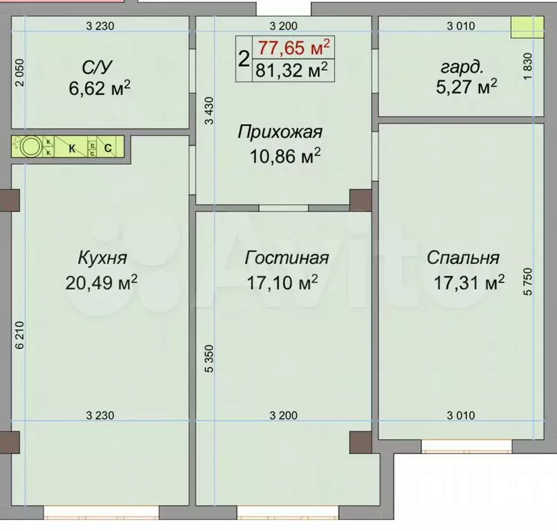 2-к. квартира, 81,3 м, 8/10 эт. - Фото 1