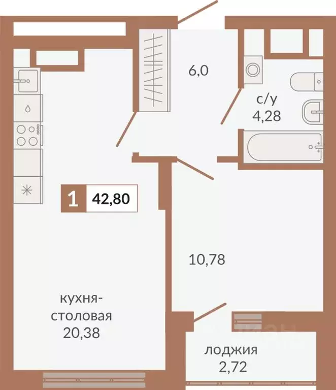 1-к кв. Свердловская область, Екатеринбург пер. Старателей (42.8 м) - Фото 0