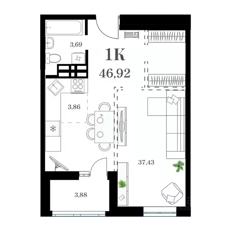 1-к кв. Приморский край, Владивосток ул. Леонова, 54 (46.92 м) - Фото 0