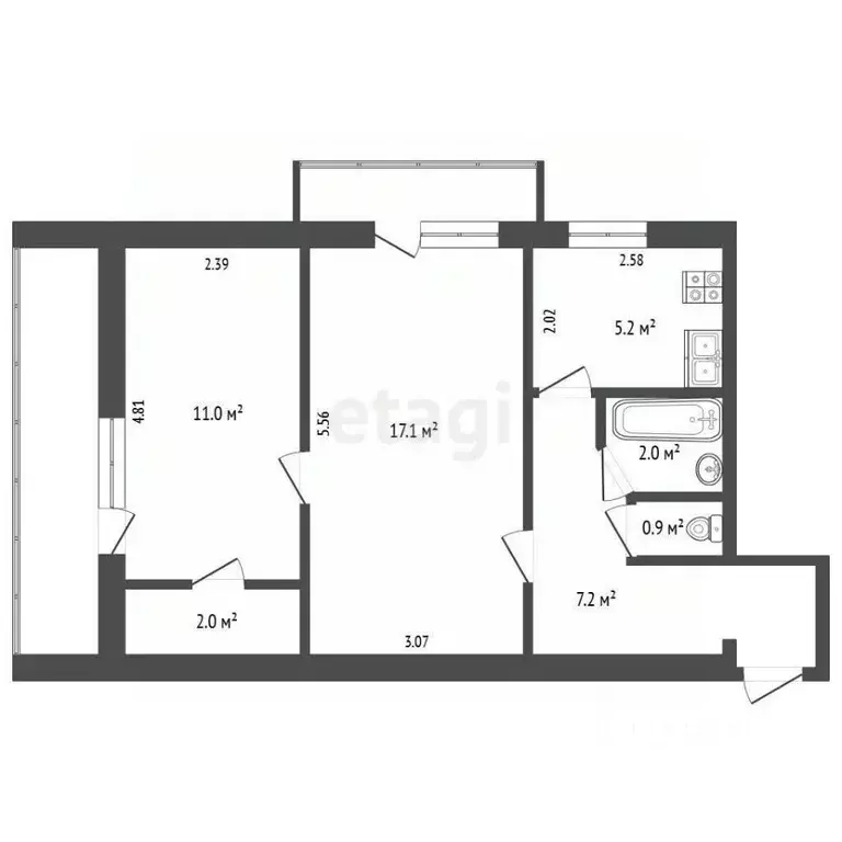 2-к кв. Севастополь просп. Генерала Острякова, 91 (45.4 м) - Фото 2