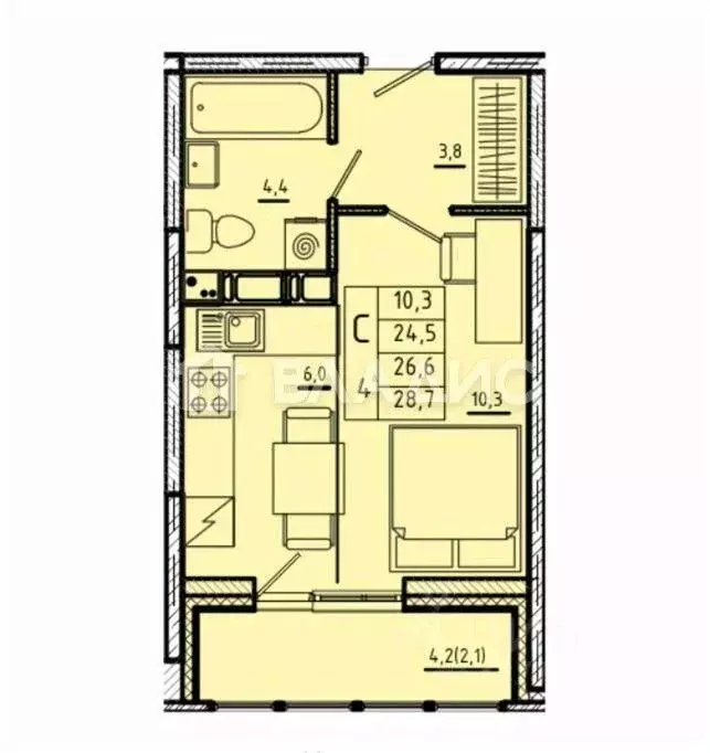 Студия Московская область, Королев Первомайский мкр, Советская ул., ... - Фото 1