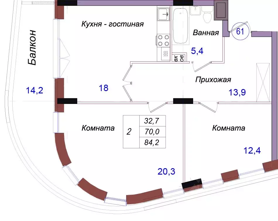 2-к кв. Калининградская область, Светлогорск Балтийская ул. (84.2 м) - Фото 1