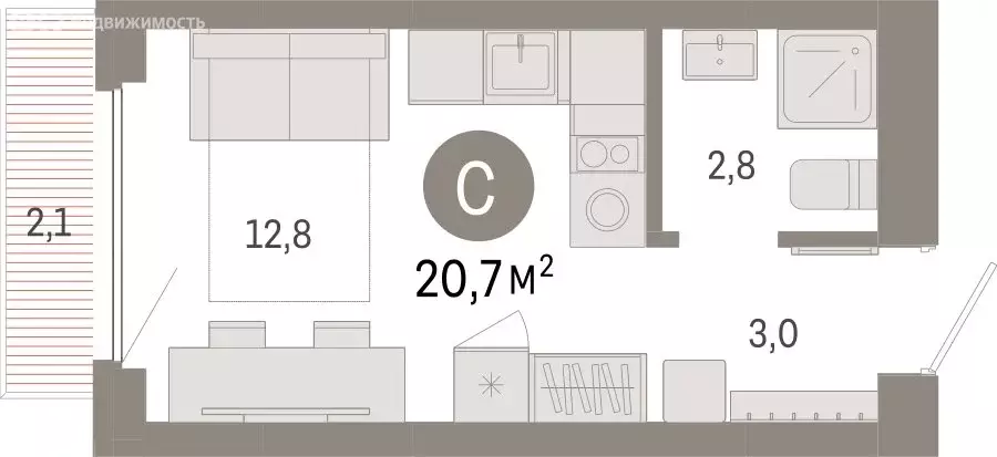 Квартира-студия: Новосибирск, квартал Лебедевский (20.7 м) - Фото 1