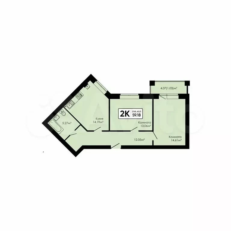 2-к. квартира, 59,2 м, 3/4 эт. - Фото 0