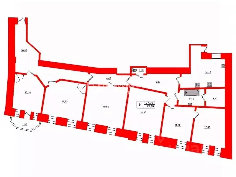 5-к кв. Санкт-Петербург 8-я Советская ул., 49 (143.8 м) - Фото 1