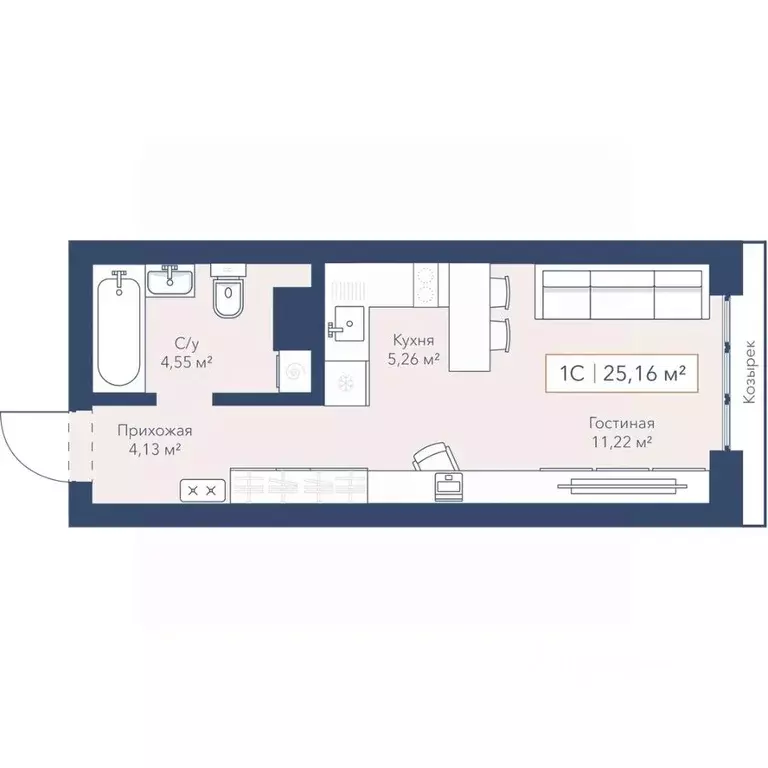 1-к кв. Новосибирская область, Новосибирск ул. Кирова, 119 (25.3 м) - Фото 1