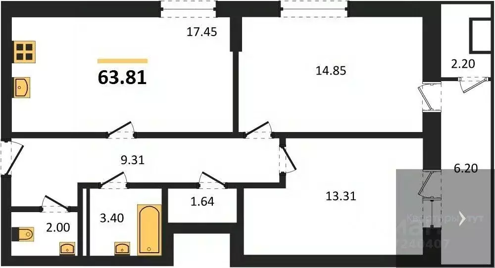 2-к кв. Воронежская область, Воронеж ул. 9 Января, 68Л (63.81 м) - Фото 0