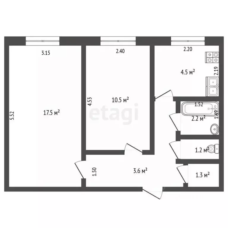 2-к кв. Томская область, Томский район, д. Борики Центральная ул., 90 ... - Фото 2