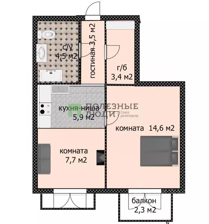 2-к кв. Алтайский край, Барнаул ул. Сергея Семенова, 27к3 (42.0 м) - Фото 1