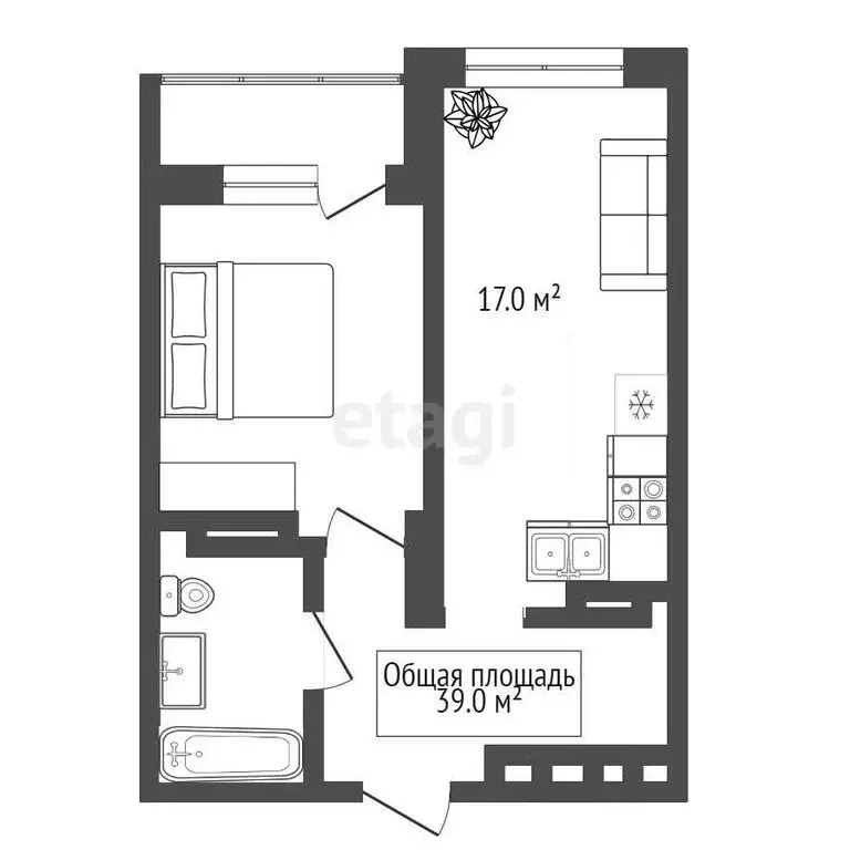 2-комнатная квартира: Новосибирск, улица Ясный Берег, 12 (39 м) - Фото 0