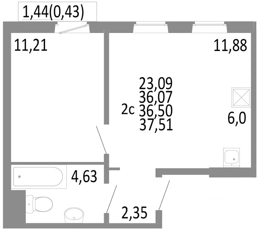 2-к кв. Челябинская область, Челябинск ул. Блюхера, 125Б (36.5 м) - Фото 0