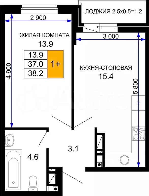 1-к. квартира, 38,2 м, 6/16 эт. - Фото 0