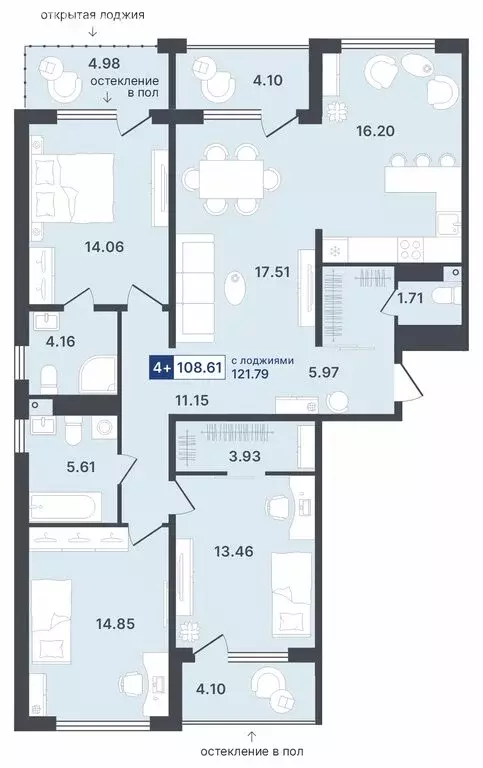 4-комнатная квартира: Тюмень, Ставропольская улица, 1 (108.61 м) - Фото 0