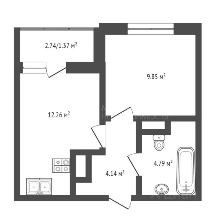 1-к кв. Тюменская область, Тюмень ул. Фармана Салманова, 23 (30.8 м) - Фото 1