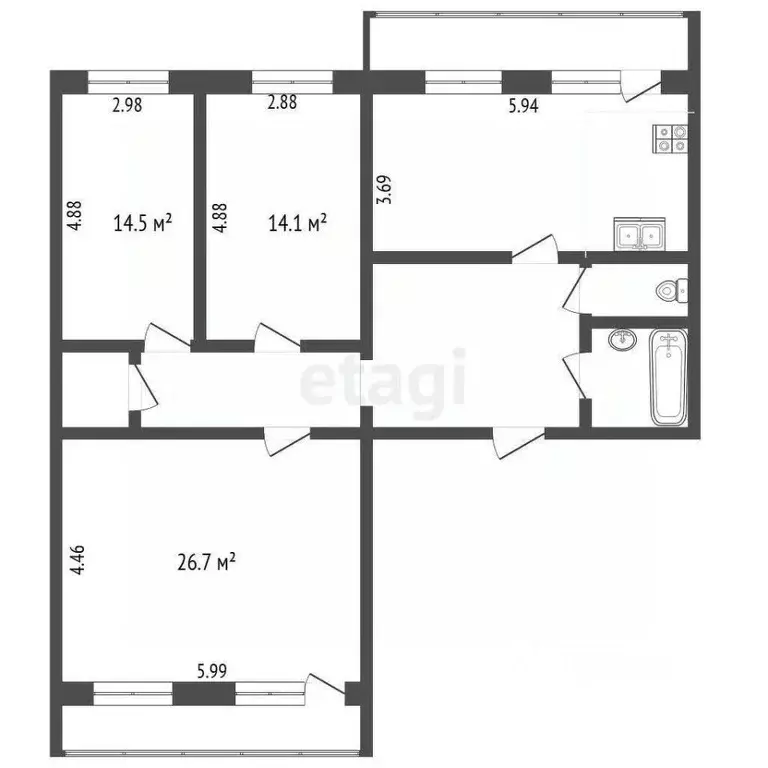4-к кв. Ханты-Мансийский АО, Лянтор Сургутский район, ул. Согласия, 7 ... - Фото 2
