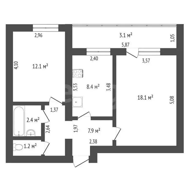 2-комнатная квартира: Стерлитамак, улица Худайбердина, 44 (50.1 м) - Фото 1