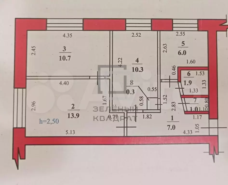 3-к. квартира, 51,1 м, 1/5 эт. - Фото 0