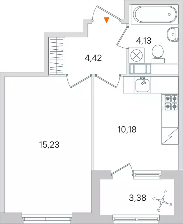 1-к квартира, 35.65 м - Фото 1