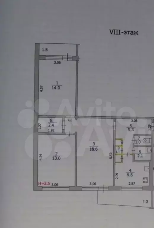 3-к. квартира, 64 м, 8/10 эт. - Фото 0