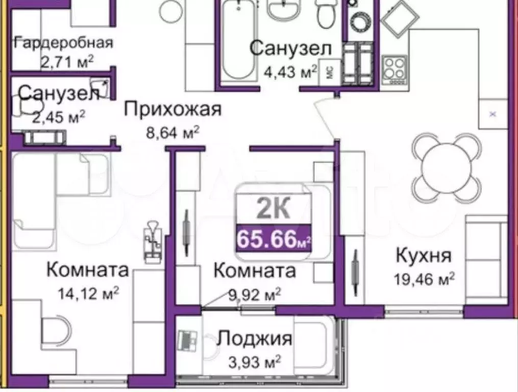 2-к. квартира, 66 м, 2/9 эт. - Фото 0