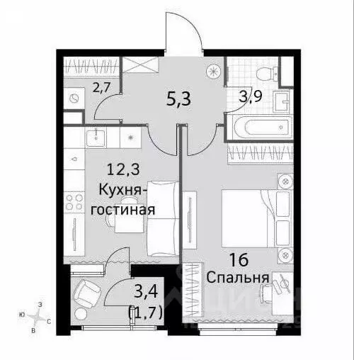 1-комнатная квартира: Москва, Строительный проезд, 9к1 (41.9 м) - Фото 1